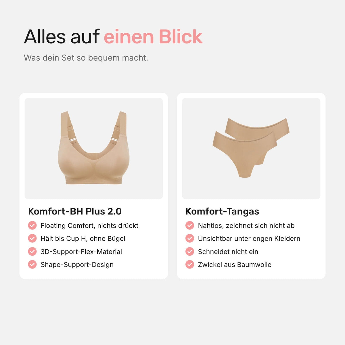 Alles auf einen Blick: Komfort-BH Plus 2.0 und Komfort-Tangas Beige #farbe_beige