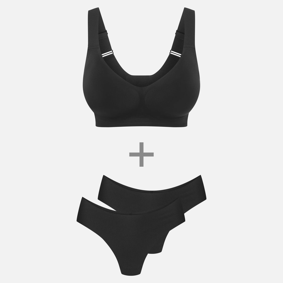 Komfort-Unterwäsche Bundle Plus: Komfort-BH Plus 2.0 und 2 Komfort-Tangas in Schwarz #farbe_schwarz